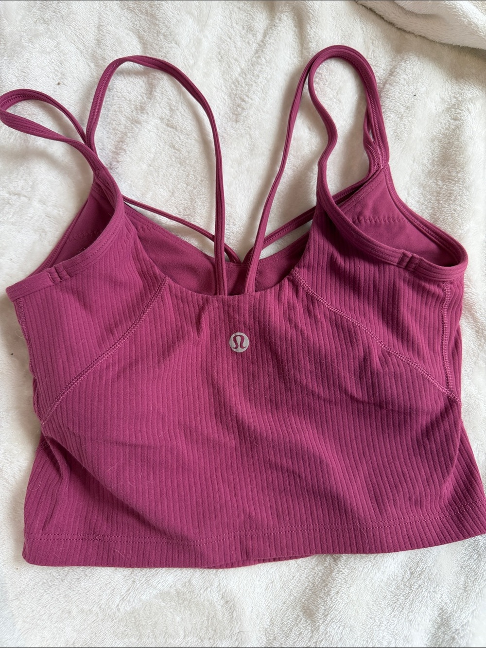 lululemon athletica Ribbed Strappy Sports Crop - Raspberry